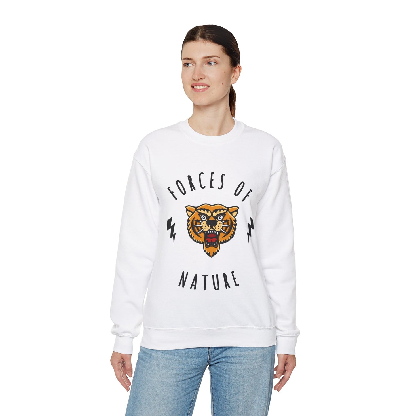 Forces of Nature Tiger Graphic Crewneck Sweatshirt in White from Topaz Peaks