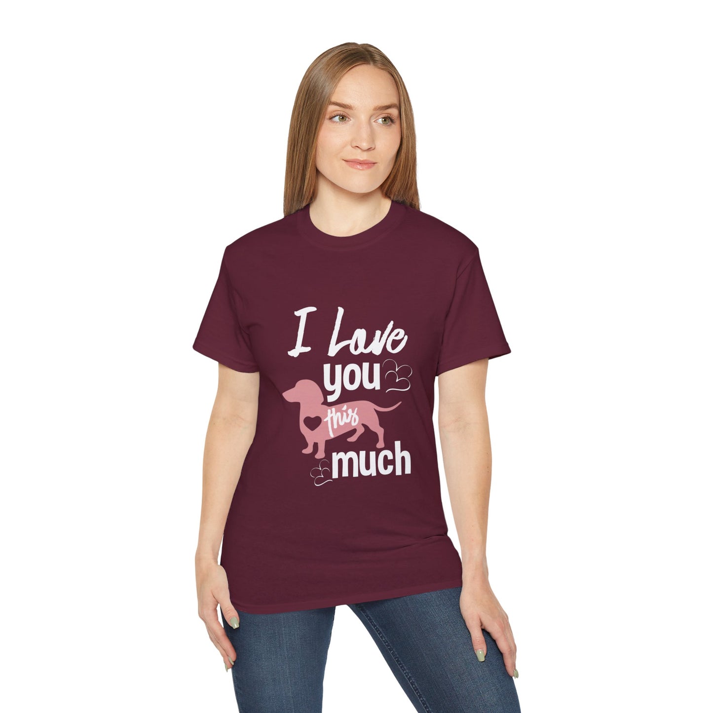 I Love You Daschund Dog Heart Unisex Cotton Graphic T-shirt