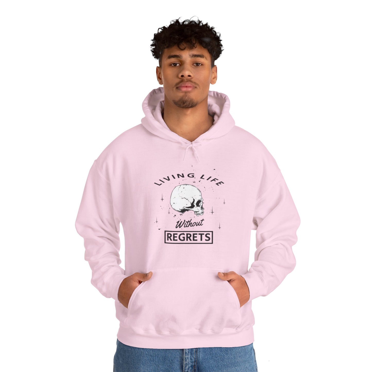 Living Life Without Regrets Skull Graphic Hoodie Sweatshirt in Pink from Topaz Peaks