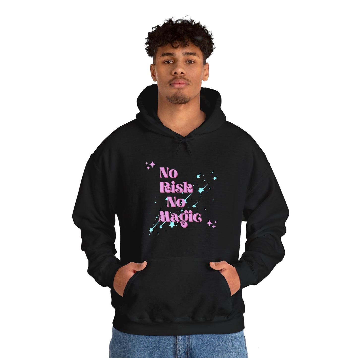 No Risk No Magic Shooting Stars Graphic Hoodie Sweatshirt in Black from Topaz Peaks