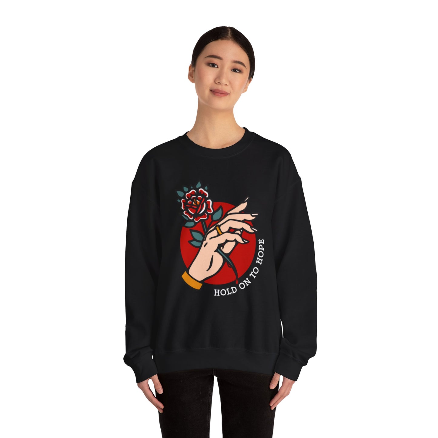 Hold On To Hope Graphic Crewneck Sweatshirt in Black from Topaz Peaks