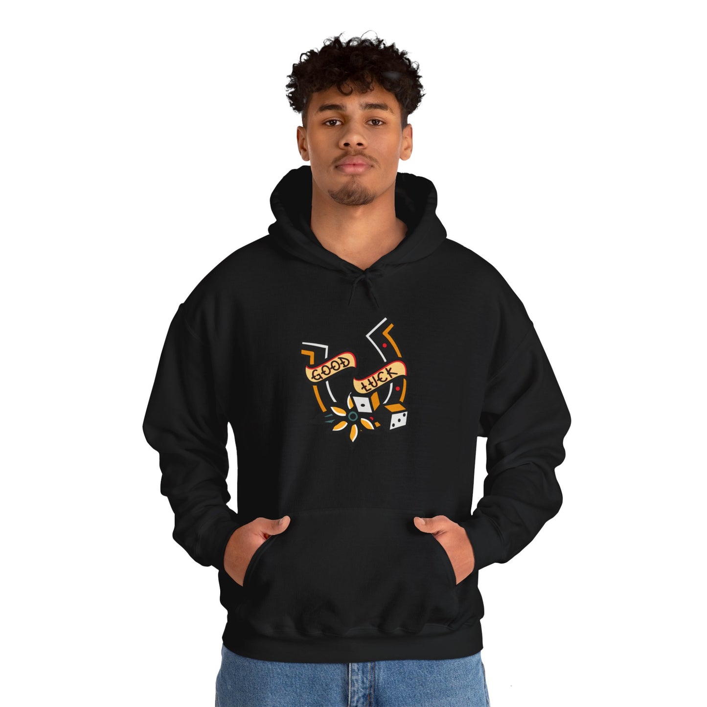 Good Luck Tattoo Art Graphic Print Hoodie Sweatshirt in Black from Topaz Peaks