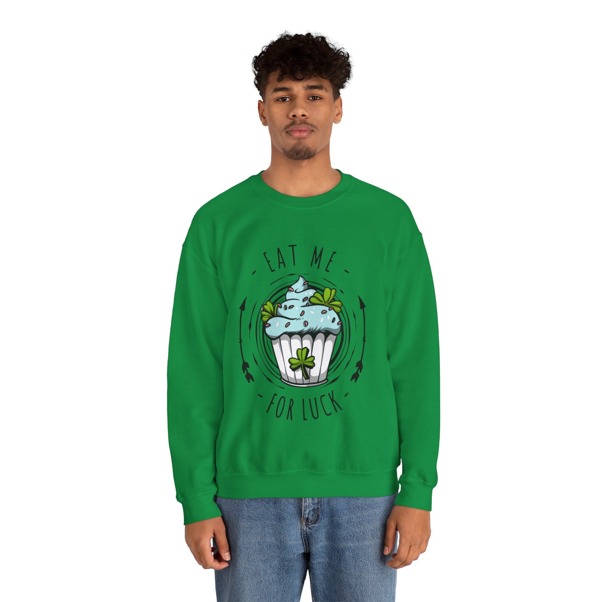 Eat Me For Luck Cupcake Graphic Crewneck Sweatshirt in Green from Topaz Peaks