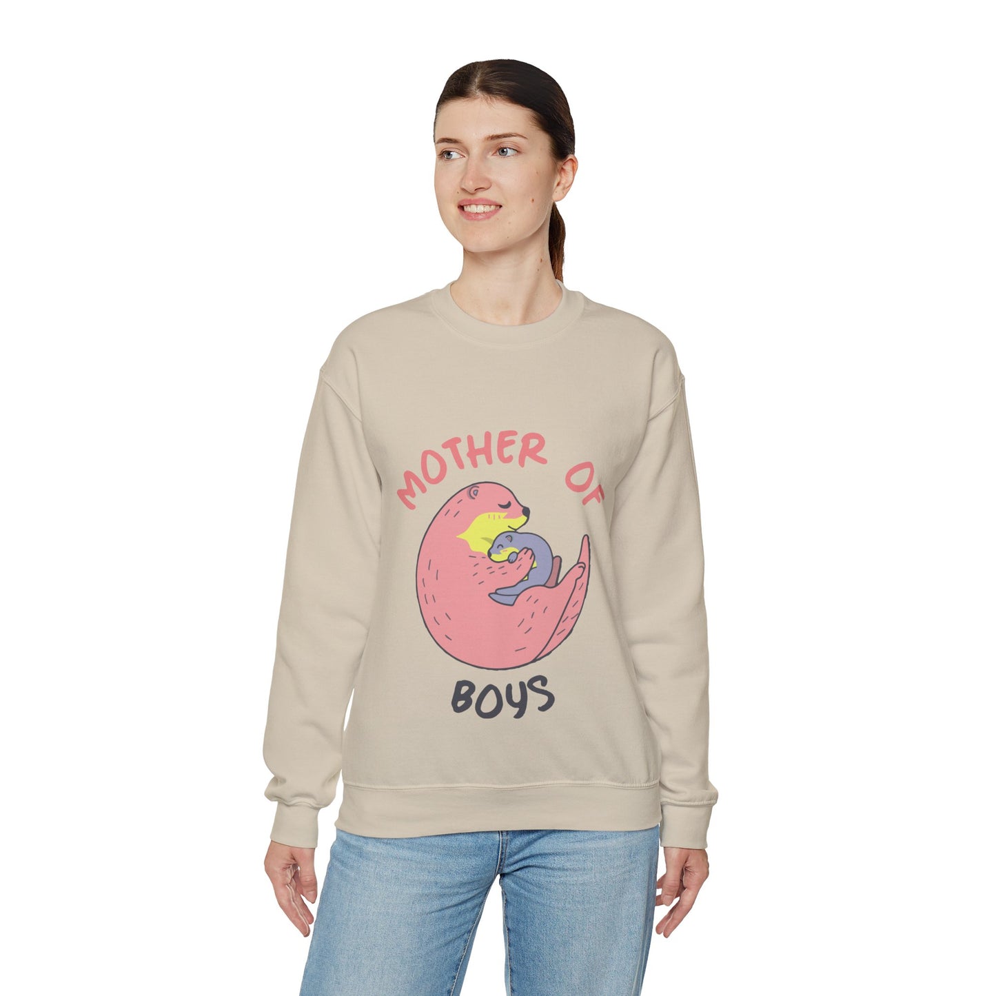 Mother of Boys Mama Otter Unisex Graphic Crewneck Sweatshirt