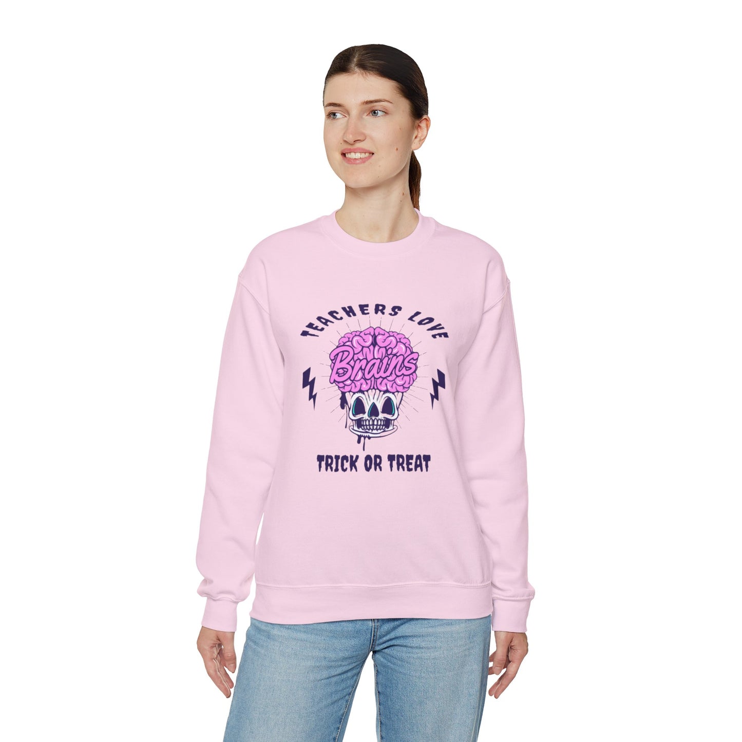 Teachers Love Brains Zombie Crewneck Graphic Sweatshirt