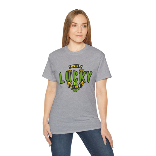 This is My Lucky Shirt Graphic T-shirt with Horseshoe and Shamrocks in Gray from Topaz Peaks