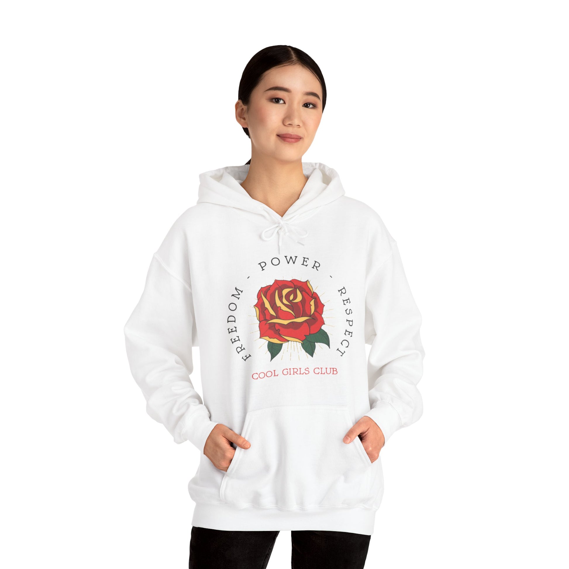 Cool Girls Club Hoodie Rose Graphic Sweatshirt in White from Topaz Peaks