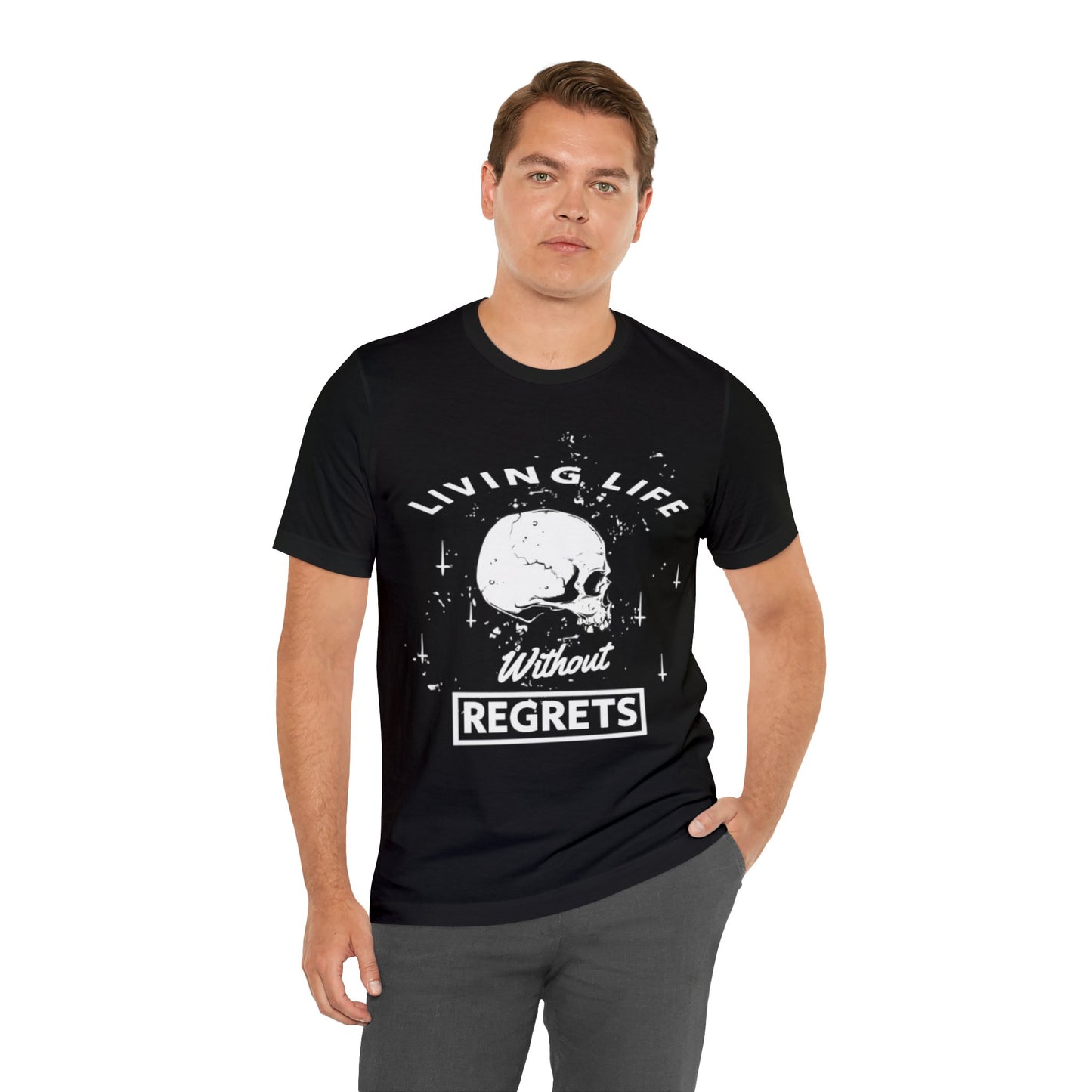 Living Life Without Regrets Skull Graphic T-shirt in Black from Topaz Peaks