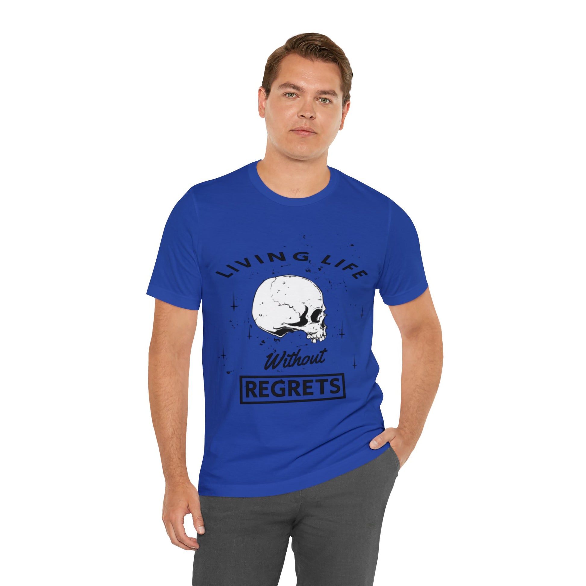 Living Life Without Regrets Skull Graphic T-shirt in Blue from Topaz Peaks