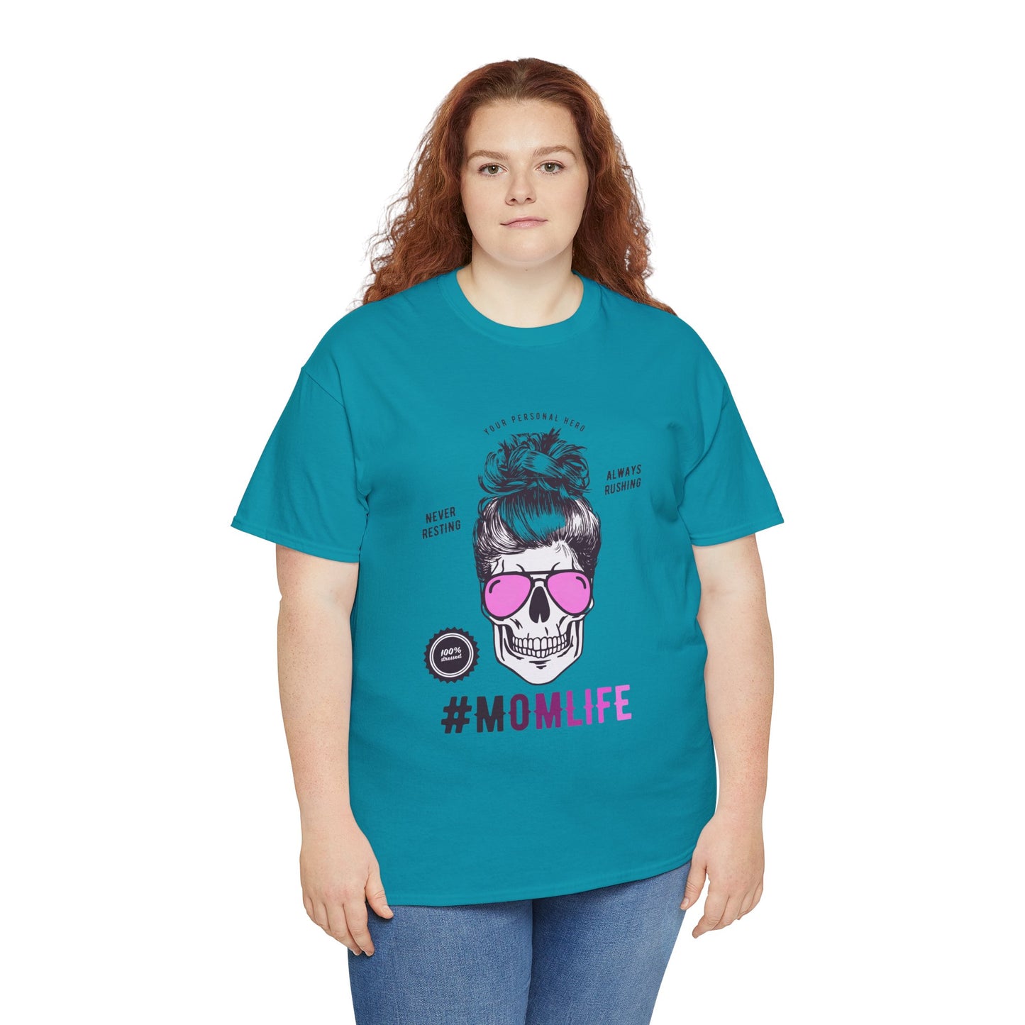 #MomLife Skull and Sunglasses Graphic T-shirt in Blue from Topaz Peaks