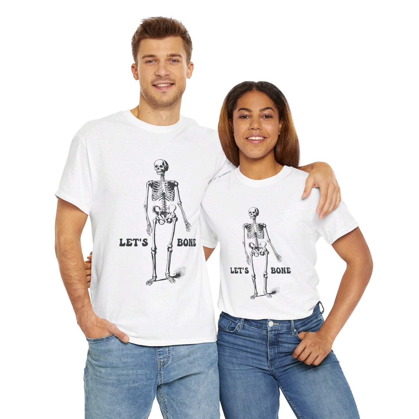 Halloween Let's Bone Skeleton Graphic Crewneck T-shirt in White from Topaz Peaks.