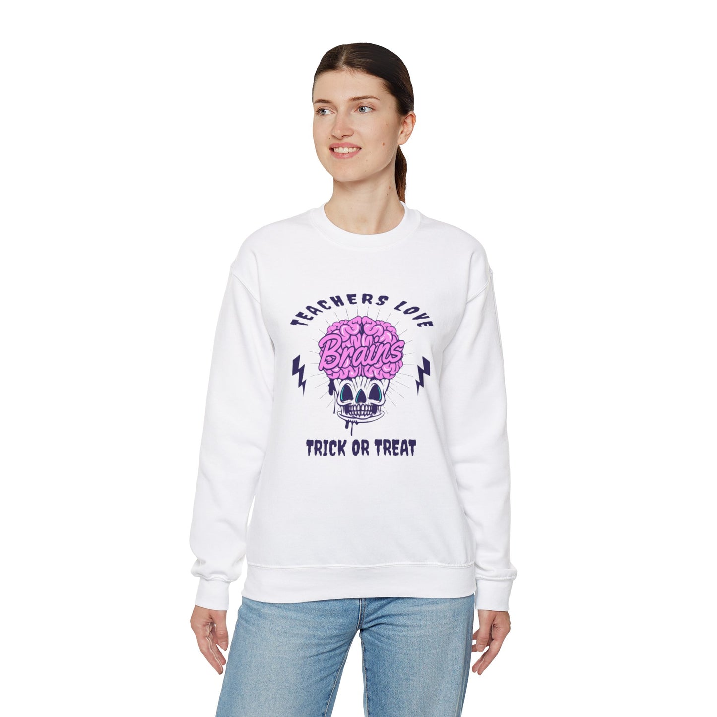 Teachers Love Brains Zombie Crewneck Graphic Sweatshirt