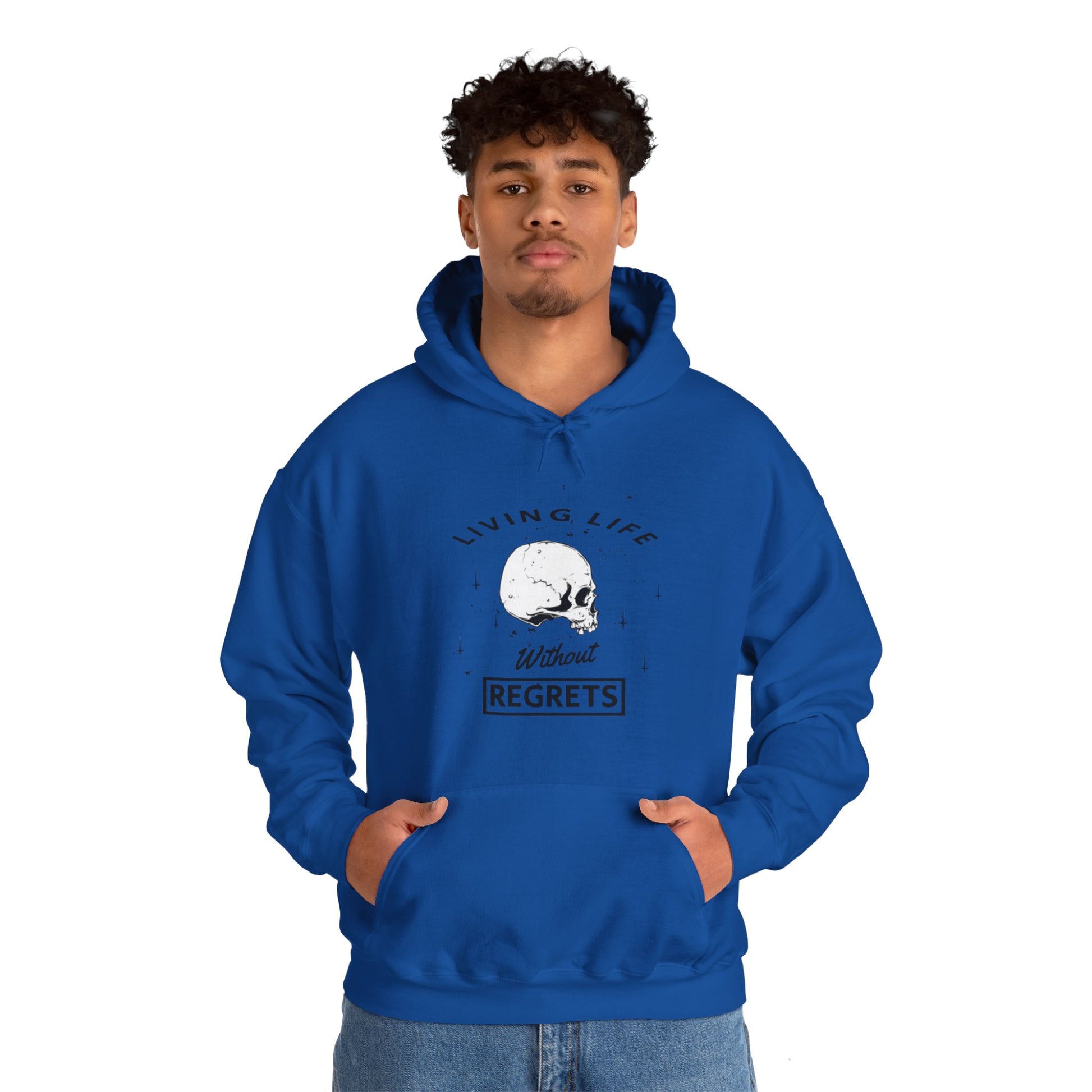 Living Life Without Regrets Skull Graphic Hoodie Sweatshirt in Blue from Topaz Peaks