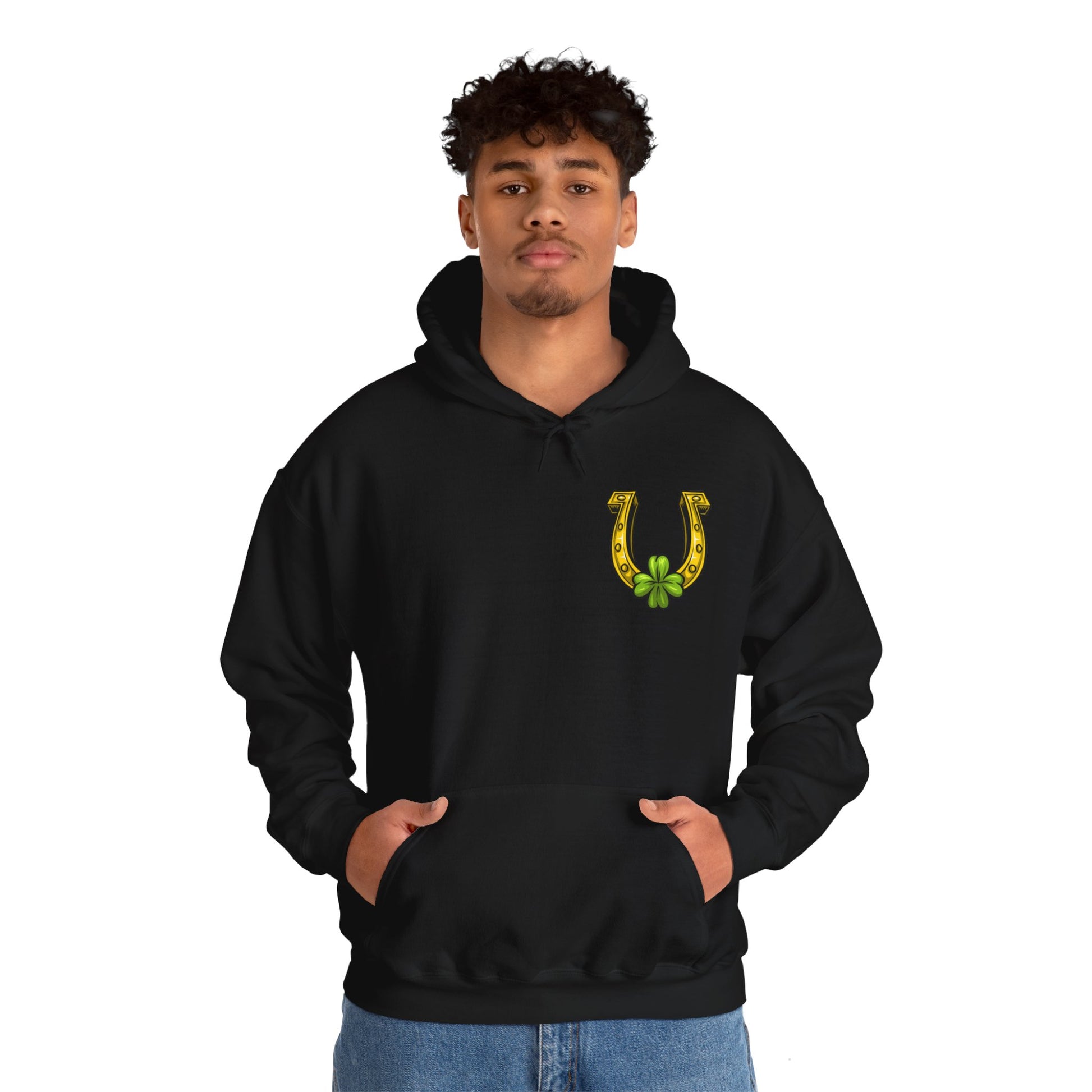 Lucky Horseshoe Shamrock Graphic Hoodie Sweatshirt in Black from Topaz Peaks