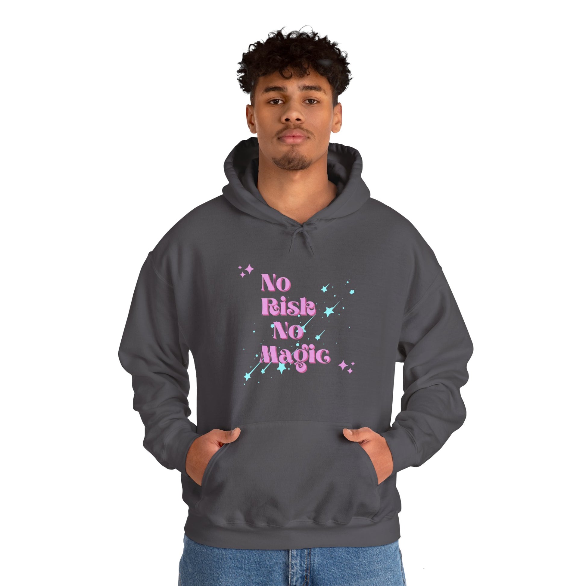 No Risk No Magic Shooting Stars Graphic Hoodie Sweatshirt in Gray from Topaz Peaks