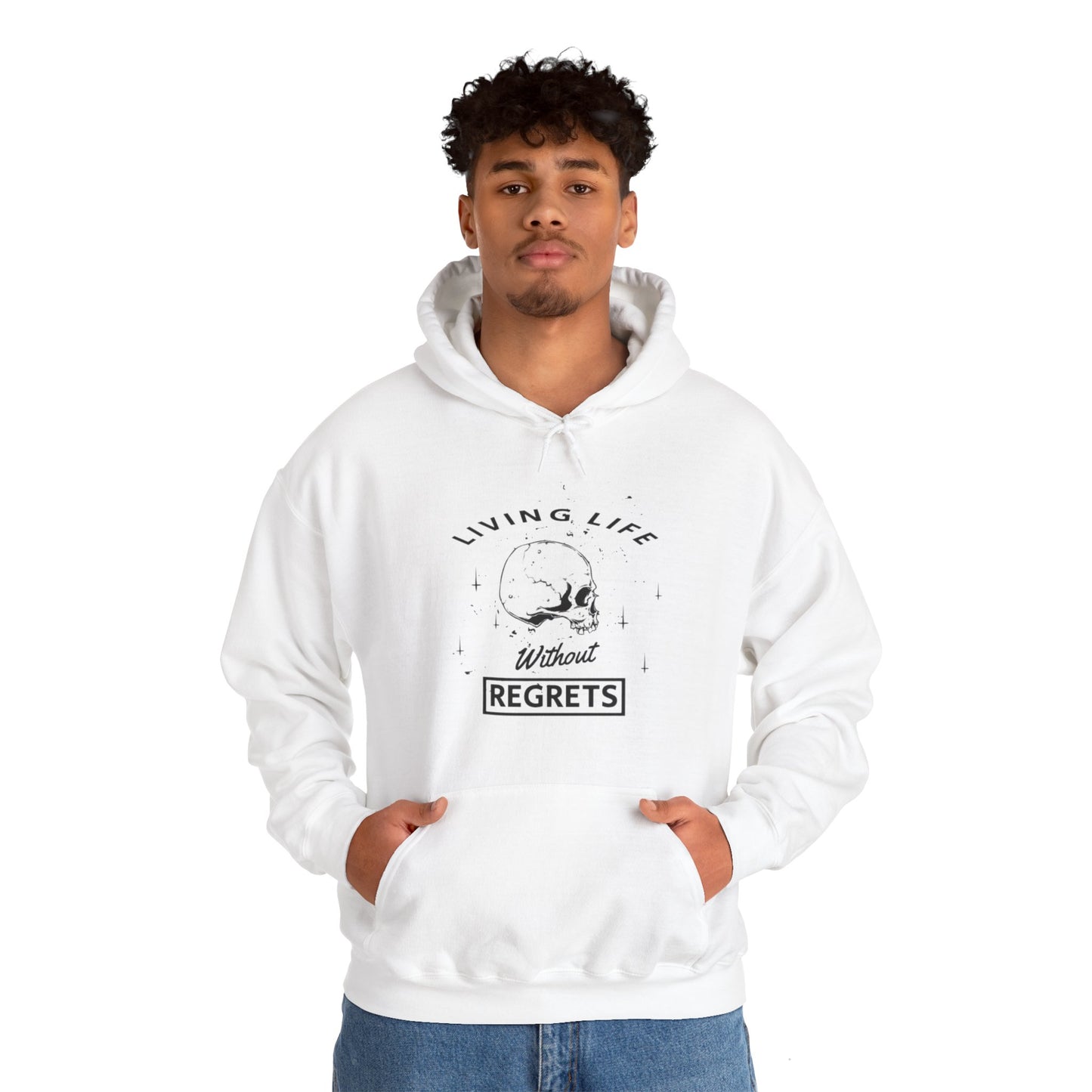 Living Life Without Regrets Skull Graphic Hoodie Sweatshirt in White from Topaz Peaks