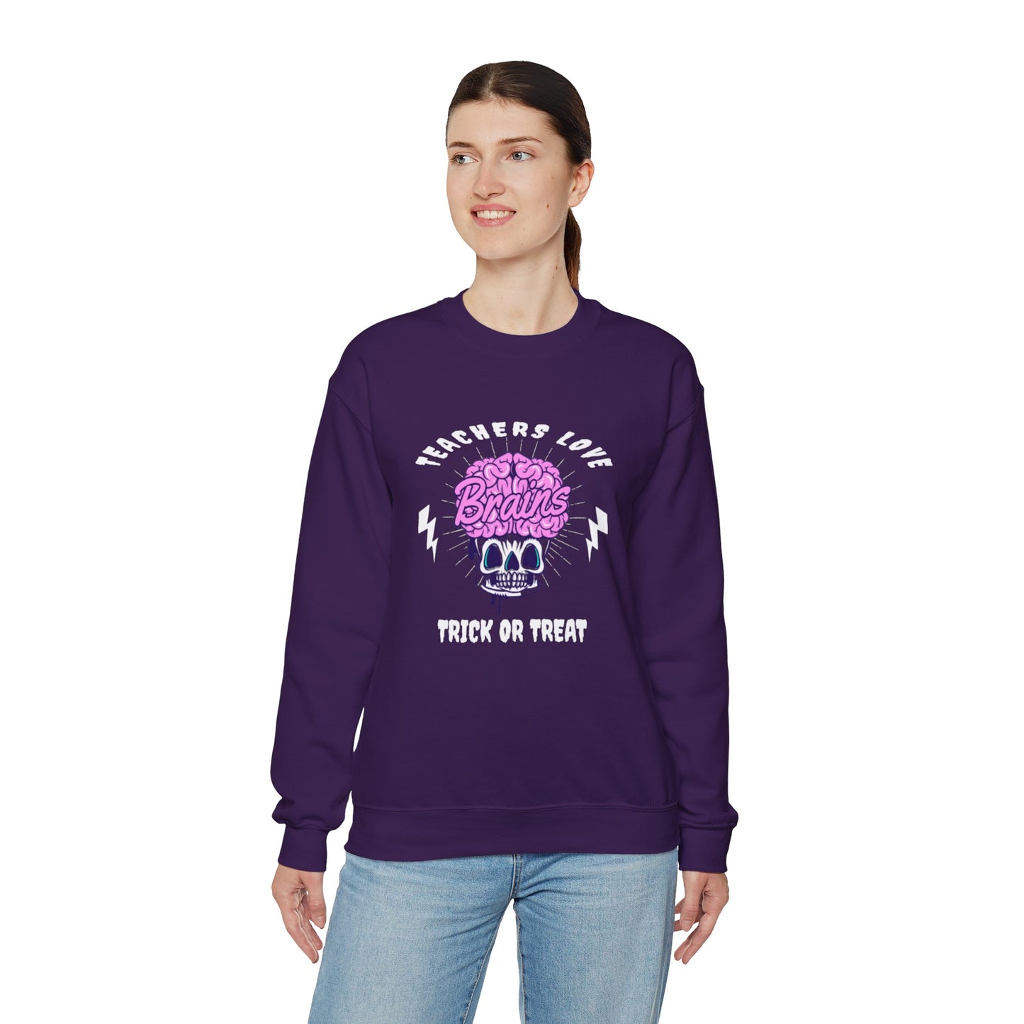 Teachers Love Brains Zombie Crewneck Graphic Sweatshirt