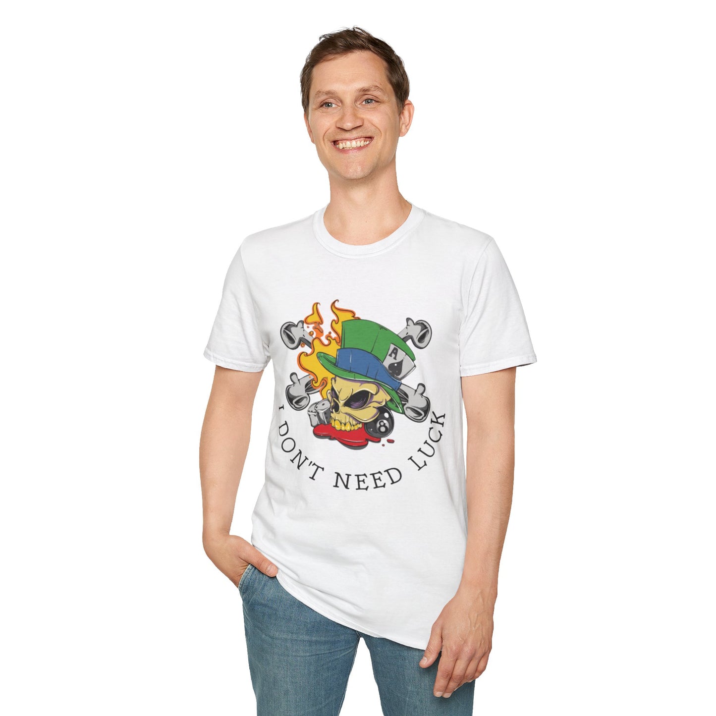 I Don't Need Luck Skull & Crossbones Graphic T-shirt in White from Topaz Peaks