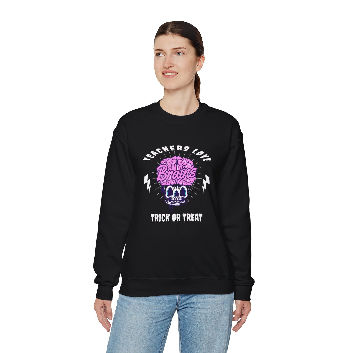 Teachers Love Brains Zombie Crewneck Graphic Sweatshirt