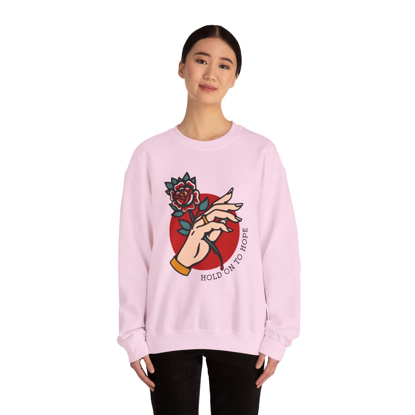 Hold On To Hope Graphic Crewneck Sweatshirt in Pink from Topaz Peaks