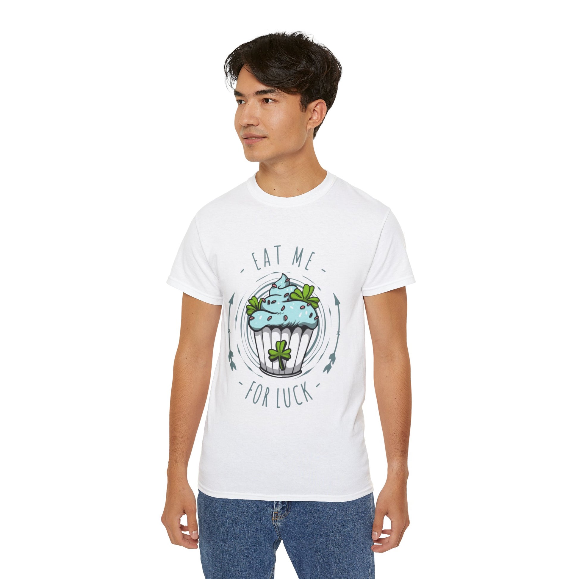 Eat Me For Luck Cupcake Graphic T-shirt in White from Topaz Peaks