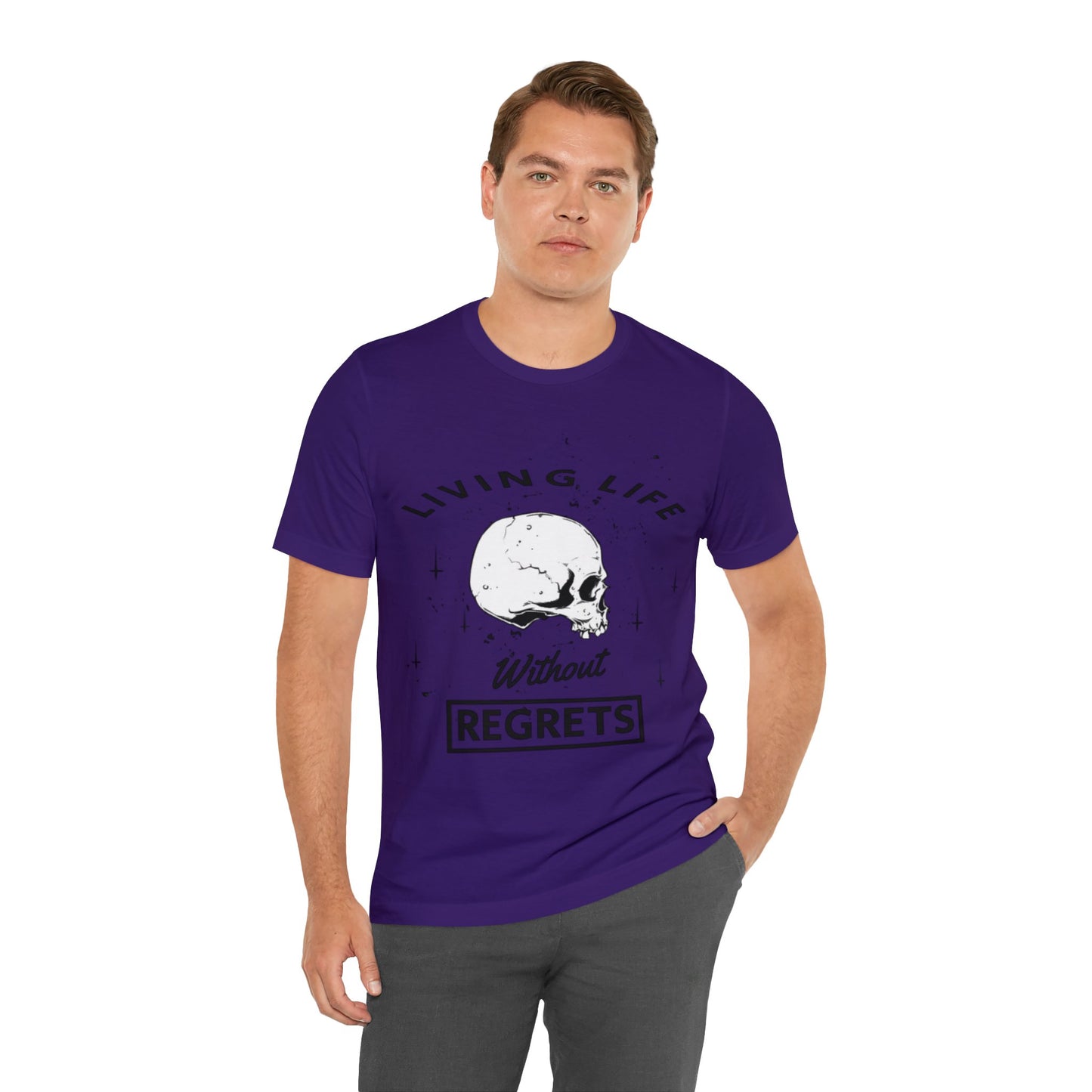 Living Life Without Regrets Skull Graphic T-shirt in Purple from Topaz Peaks