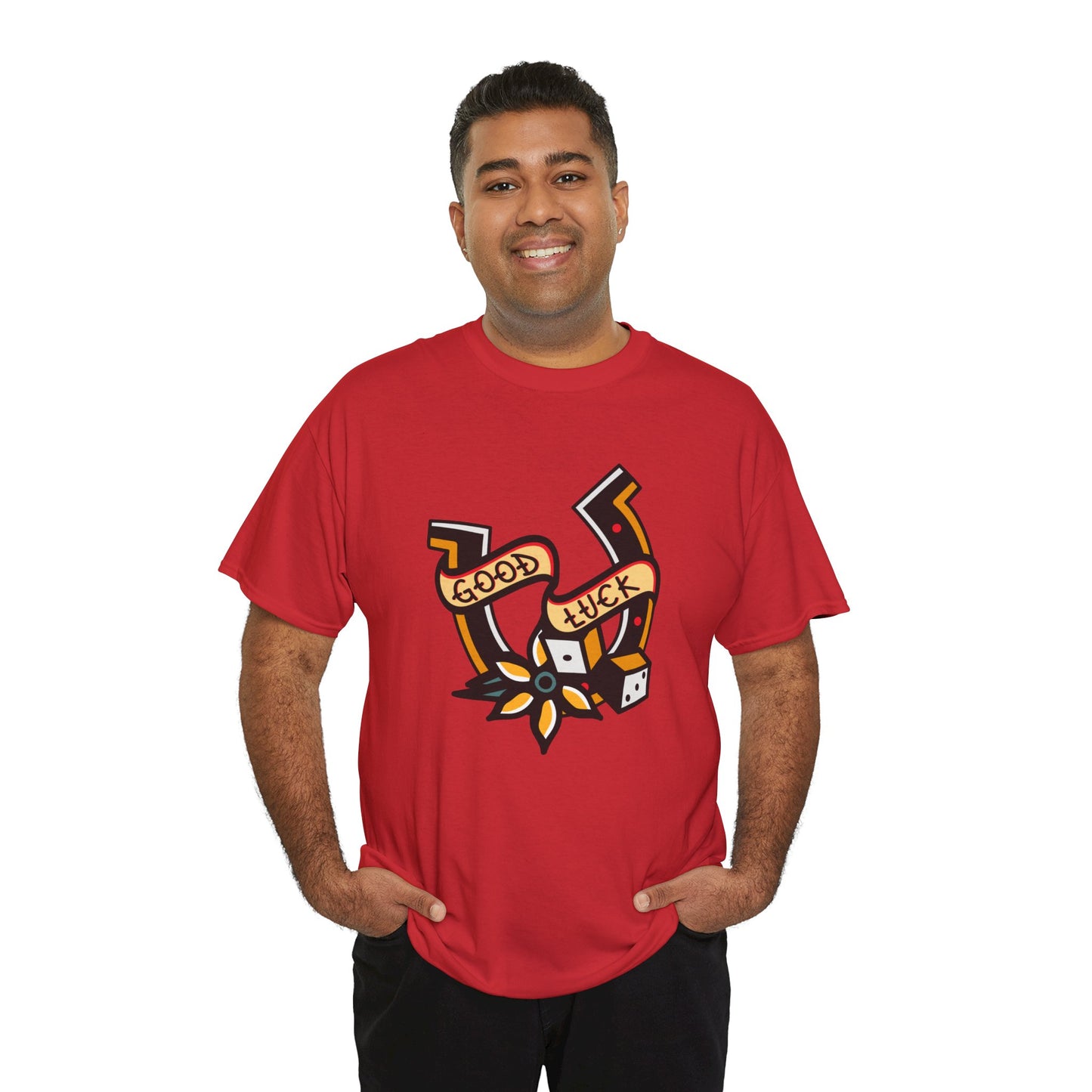 Good Luck Tattoo Art Graphic Print T-shirt in Red from Topaz Peaks