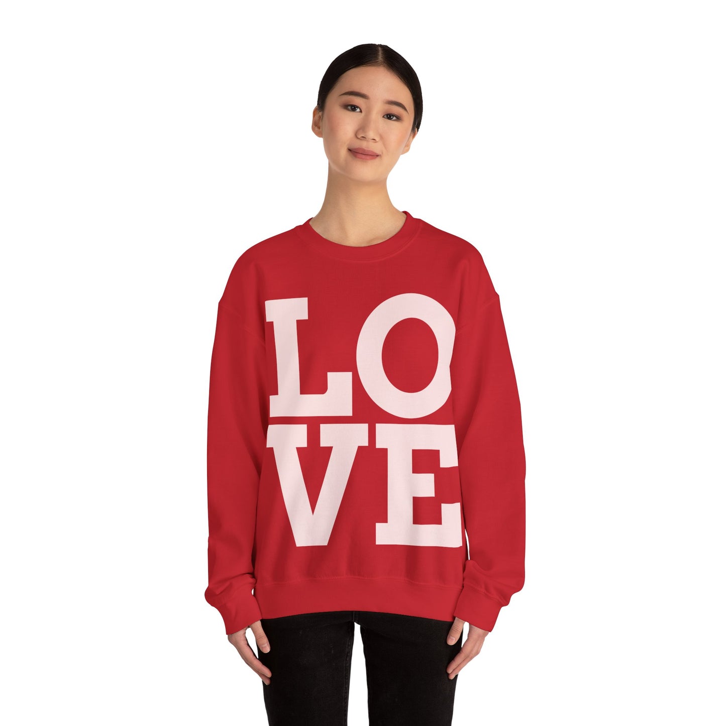 LOVE text graphic crewneck T-Shirt in Red from Topaz Peaks