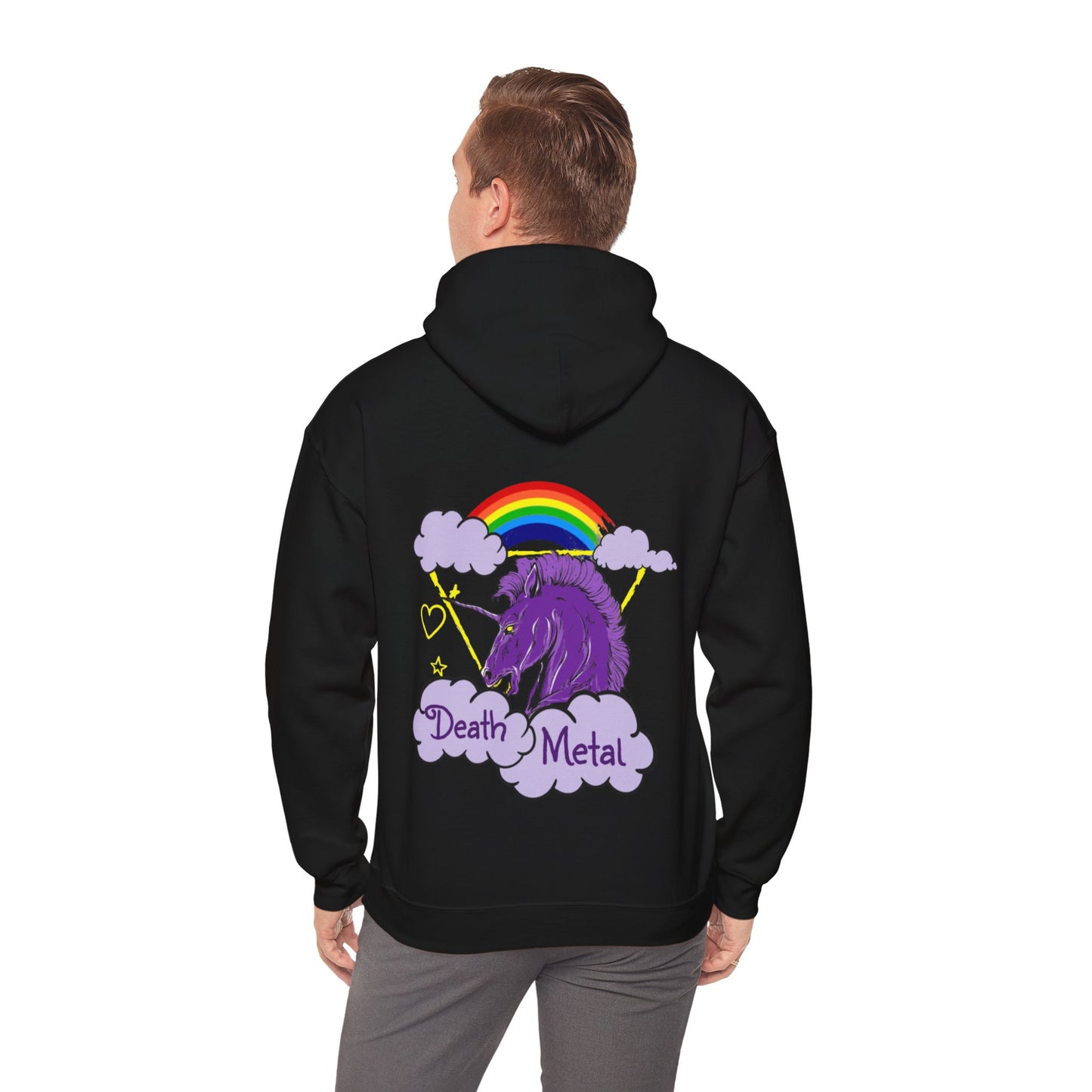 Death Metal Unicorn and Rainbow Graphic Hoodie Sweatshirt in Black from Topaz Peaks