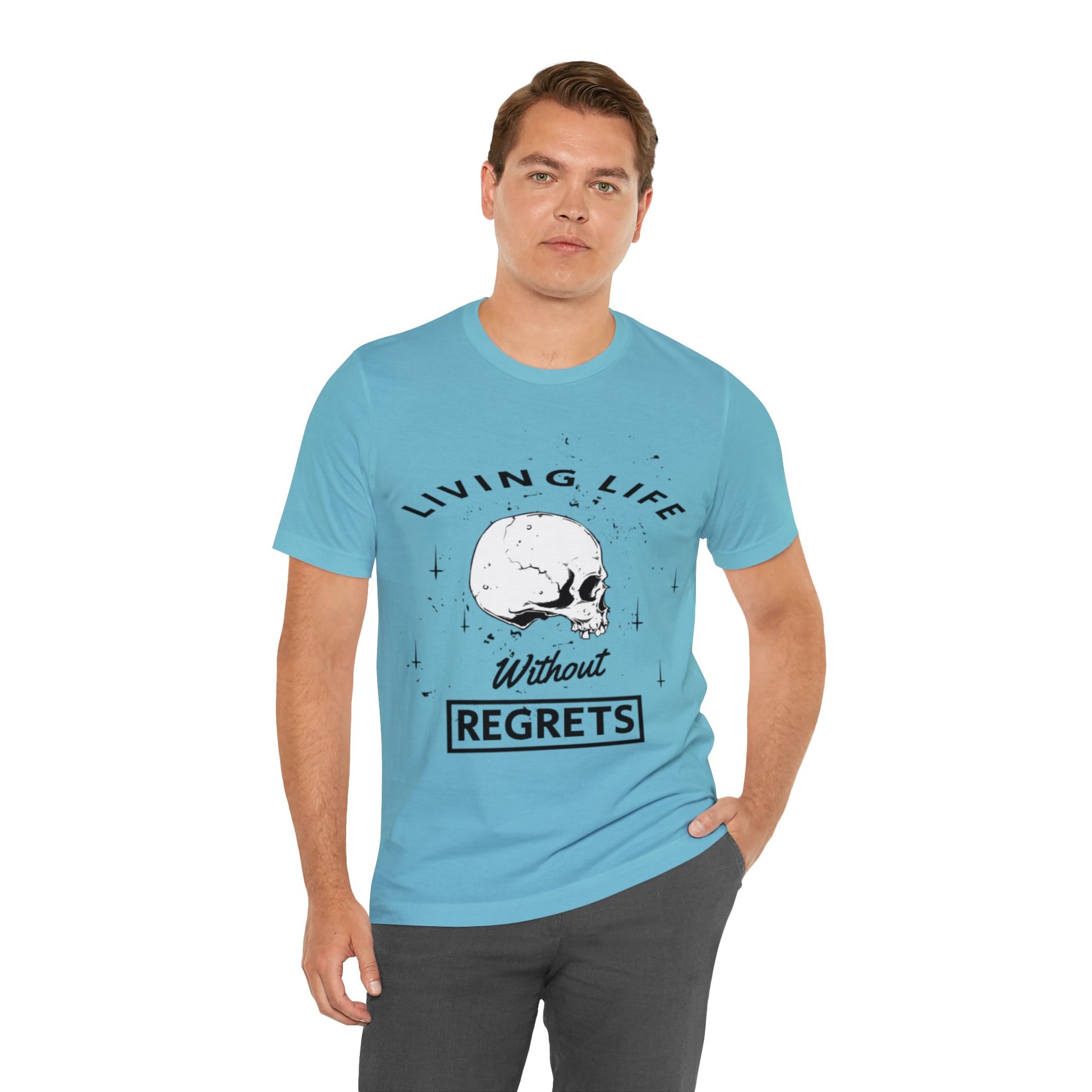 Living Life Without Regrets Skull Graphic T-shirt in Blue from Topaz Peaks