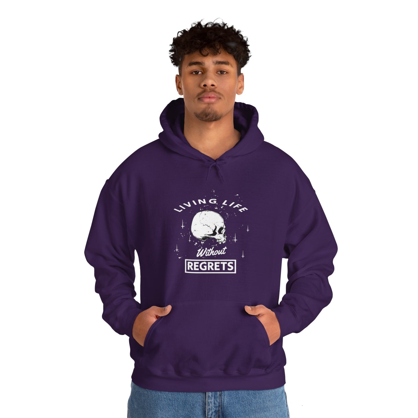 Living Life Without Regrets Skull Graphic Hoodie Sweatshirt in Purple  from Topaz Peaks