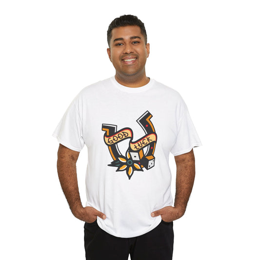 Good Luck Tattoo Art Graphic Print T-shirt in White from Topaz Peaks