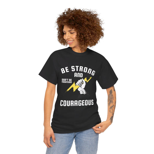 Be Strong and Courageous Fierce Fist Thunderbolt Graphic T-shirt in Black from Topaz Peaks.