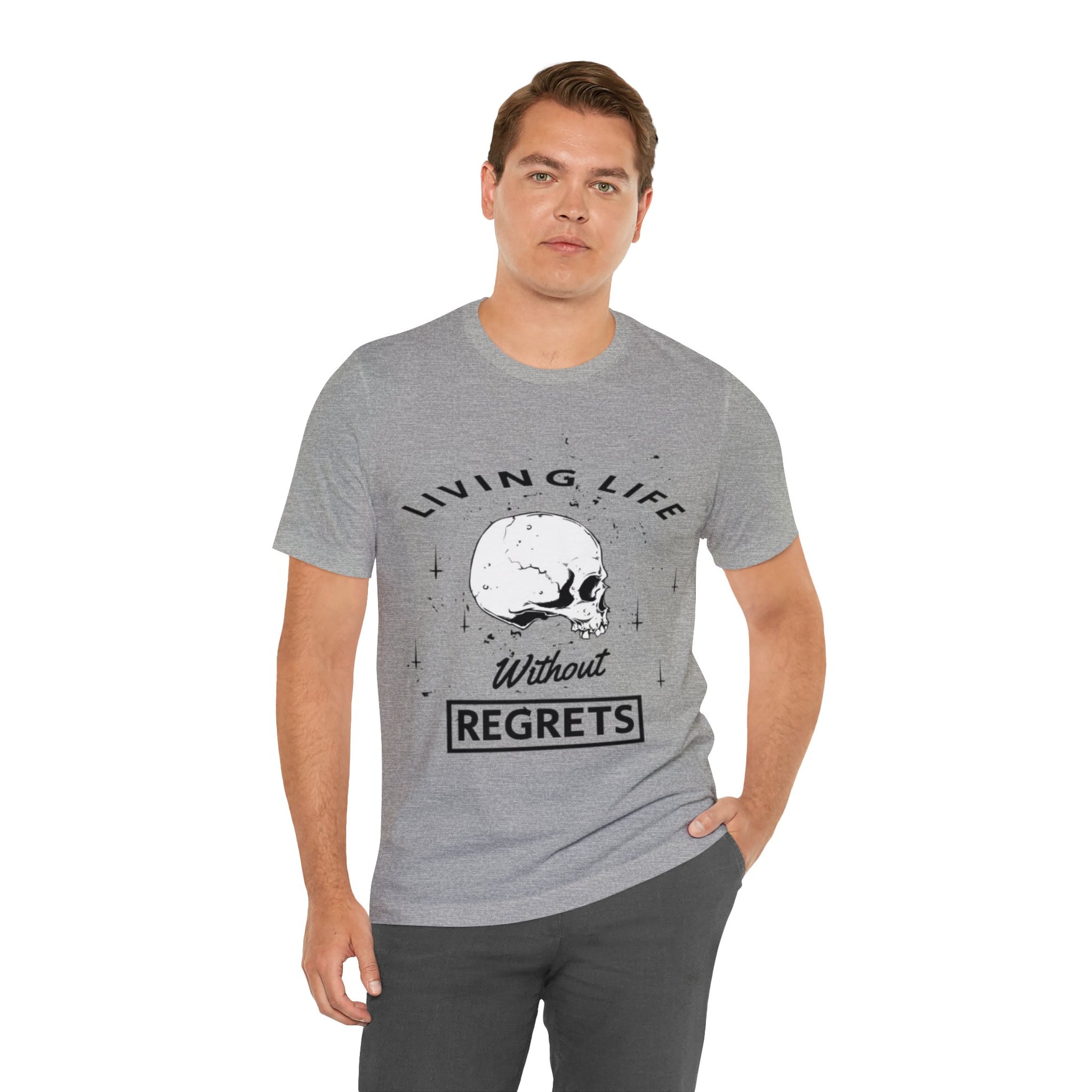 Living Life Without Regrets Skull Graphic T-shirt in Gray from Topaz Peaks