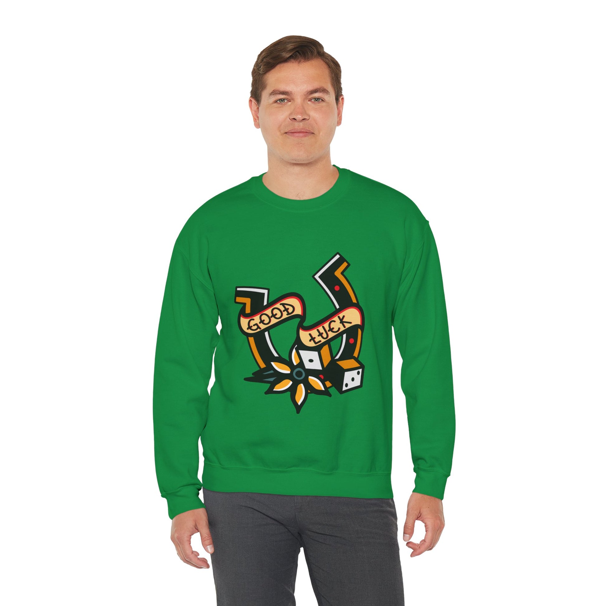 Good Luck Tattoo Art Graphic Print Sweatshirt in Green from Topaz Peaks