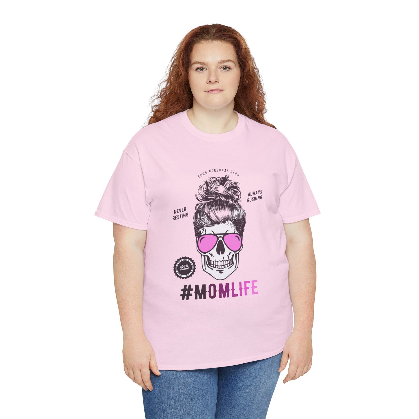 #MomLife Skull and Sunglasses Graphic T-shirt in Pink from Topaz Peaks