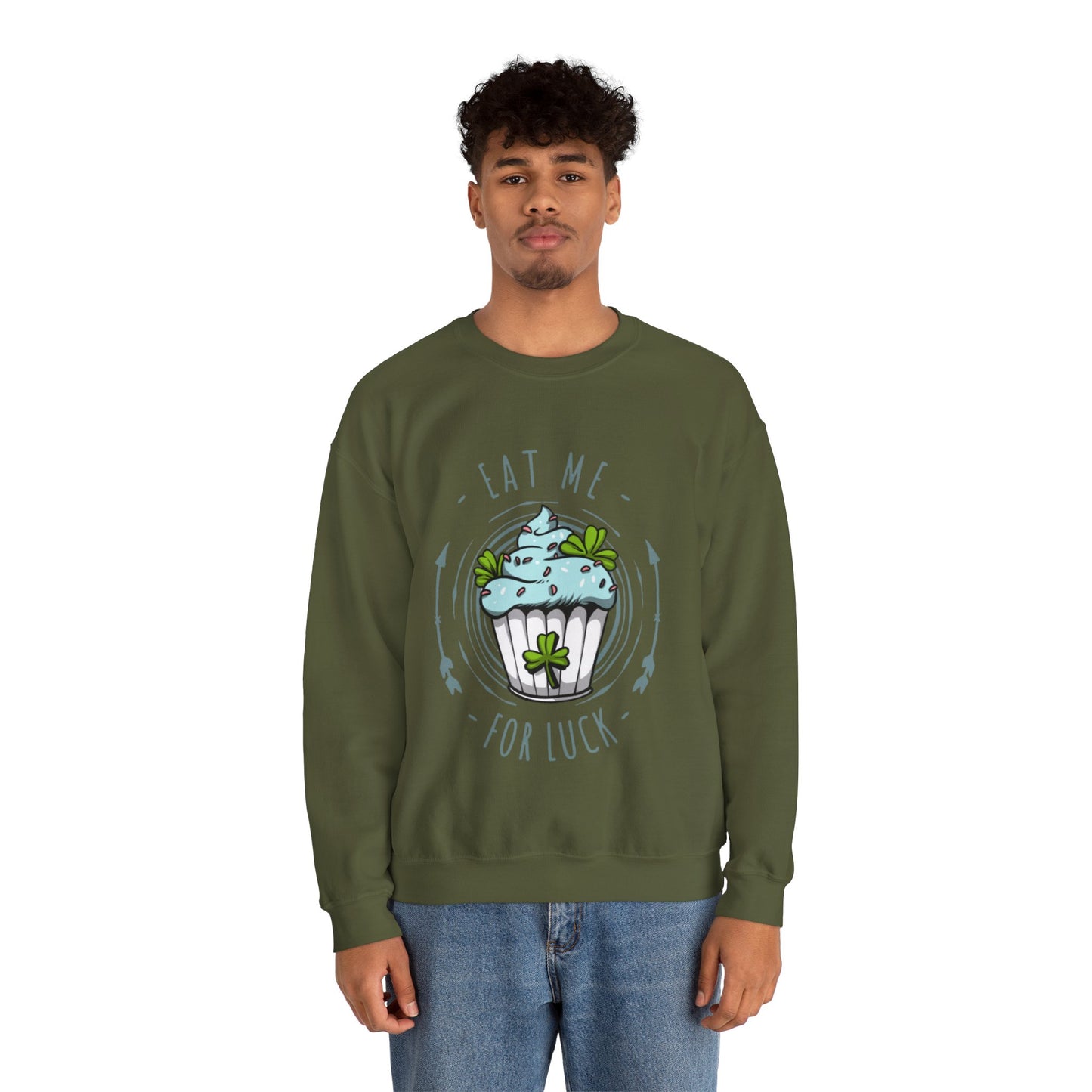 Eat Me For Luck Cupcake Graphic Crewneck Sweatshirt in Green from Topaz Peaks