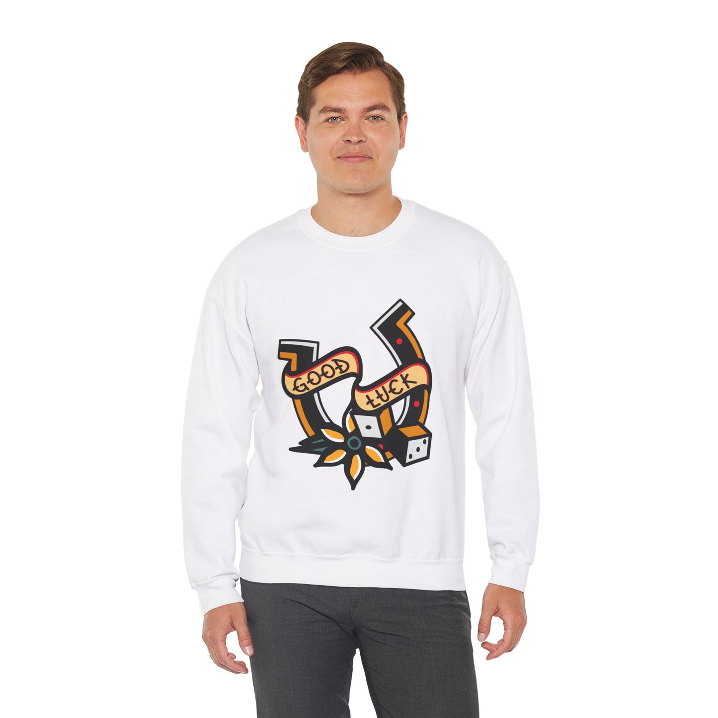 Good Luck Tattoo Art Graphic Print Sweatshirt in White from Topaz Peaks