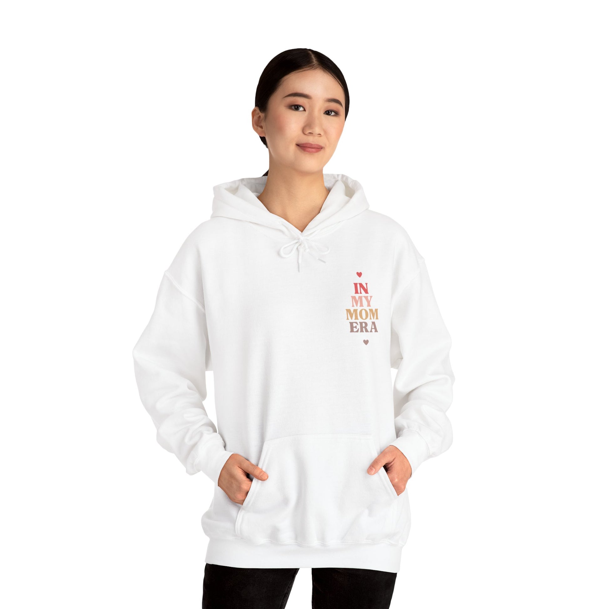 In My Mom Era Mama Heart Graphic Hoodie Sweatshirt in White from Topaz Peaks