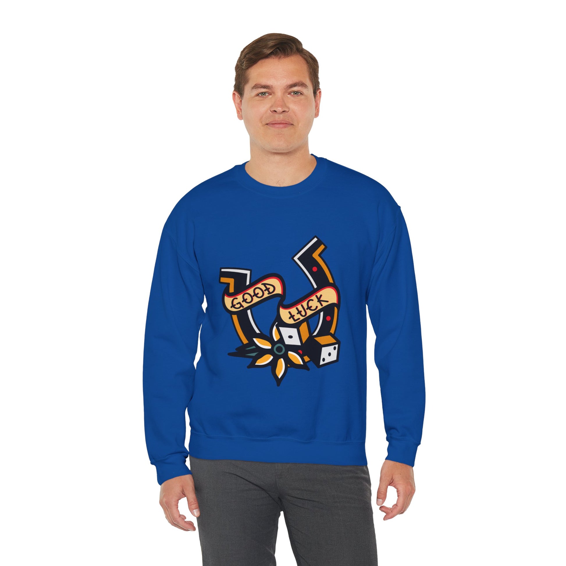 Good Luck Tattoo Art Graphic Print Sweatshirt in Blue from Topaz Peaks