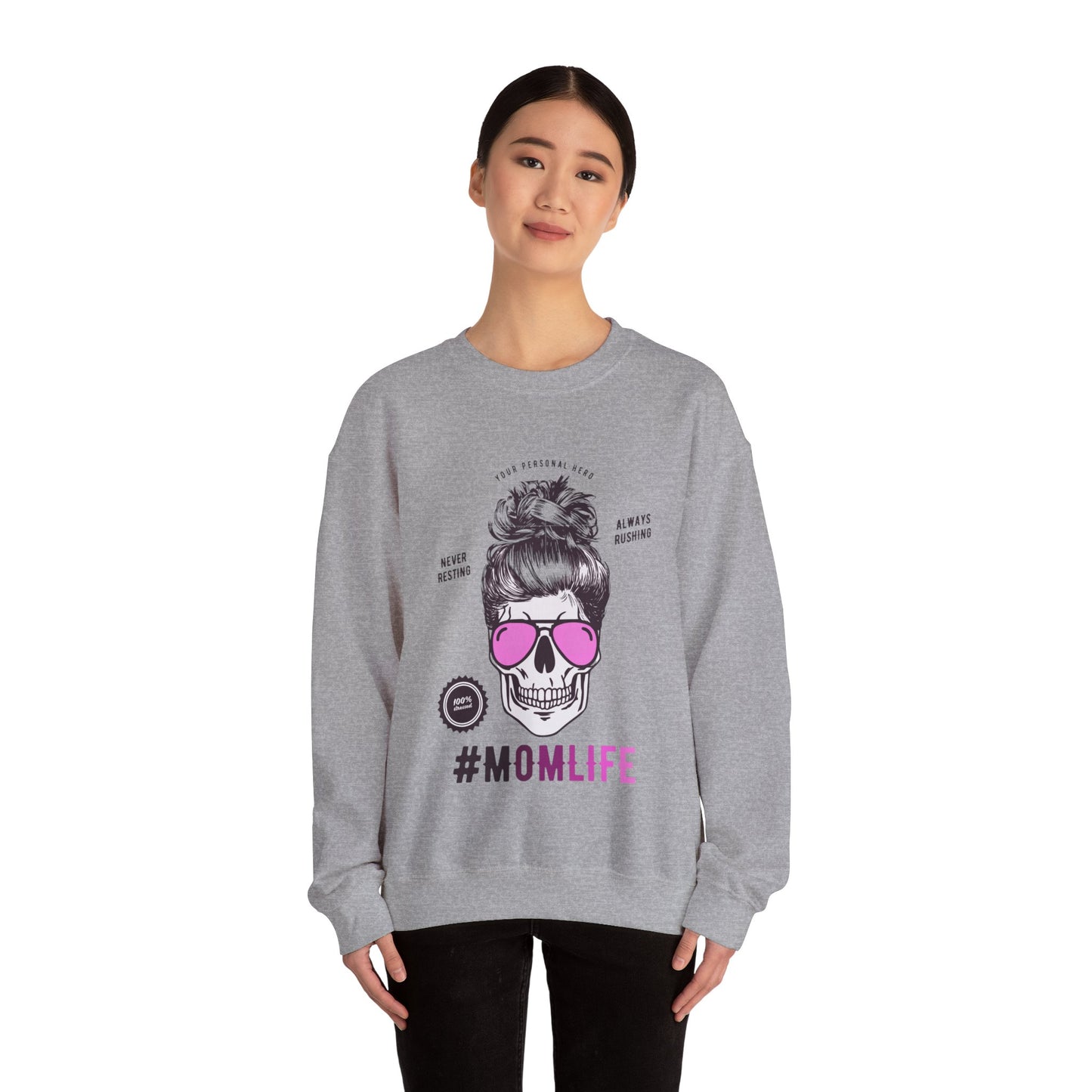 #MomLife Skull and Sunglasses Graphic Sweatshirt in Gray from Topaz Peaks