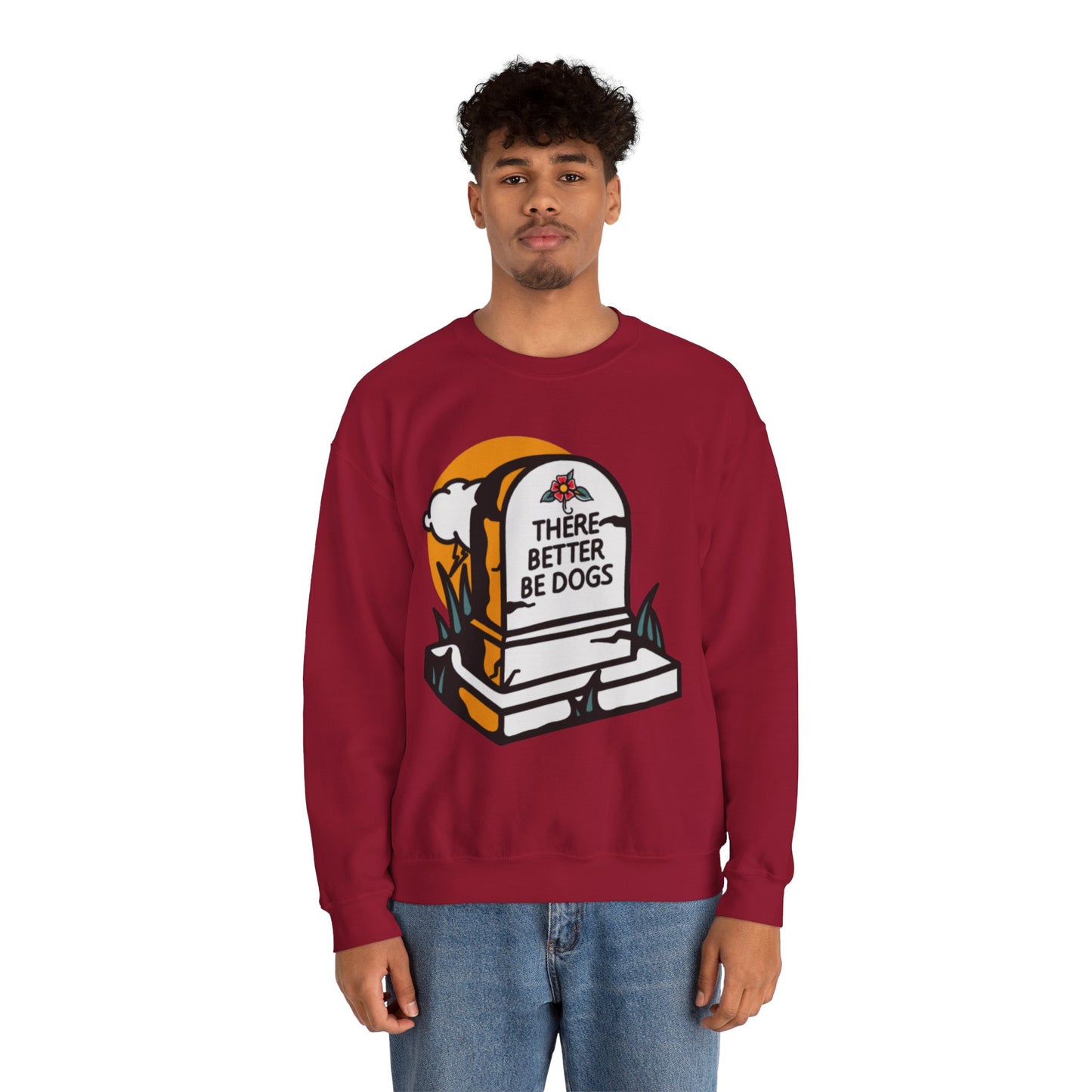 There Better Be Dogs Gravestone Red Graphic Sweatshirt from AllDoggosGoToHeaven and Topaz Peaks