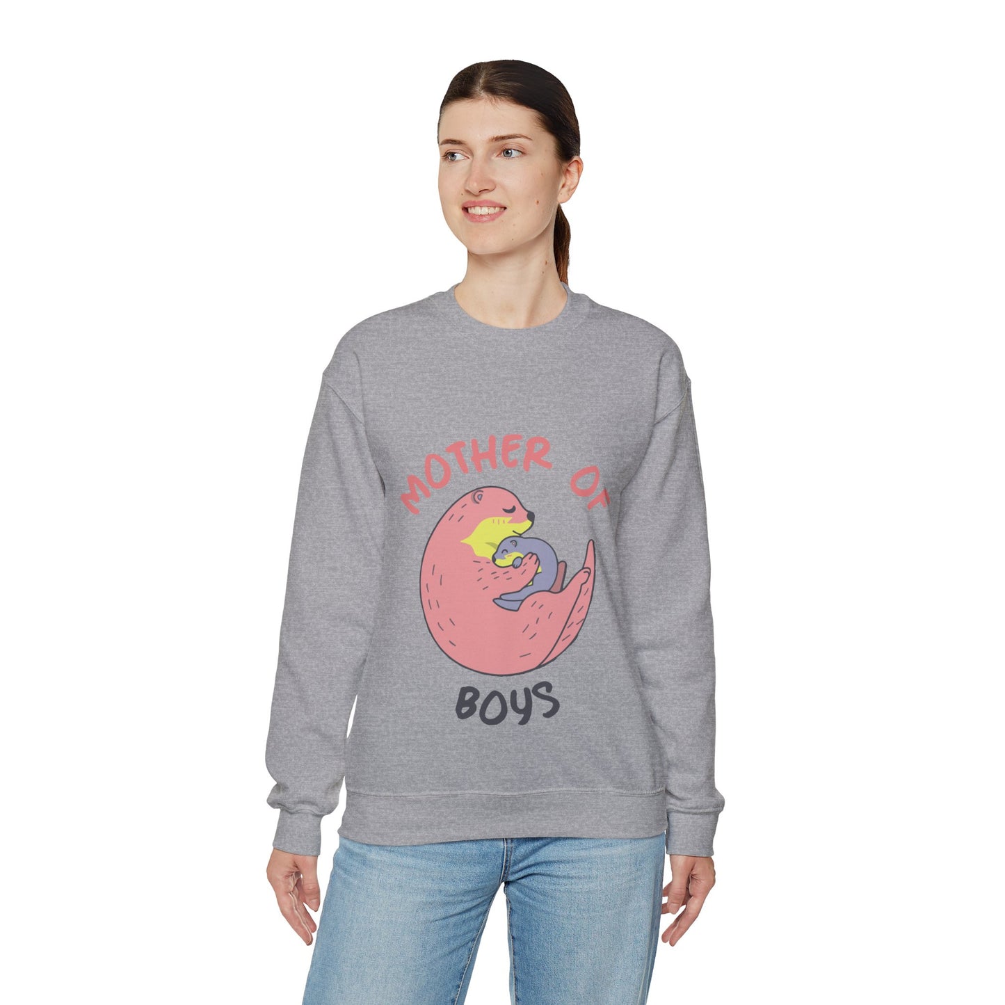 Mother of Boys Mama Otter Unisex Graphic Crewneck Sweatshirt