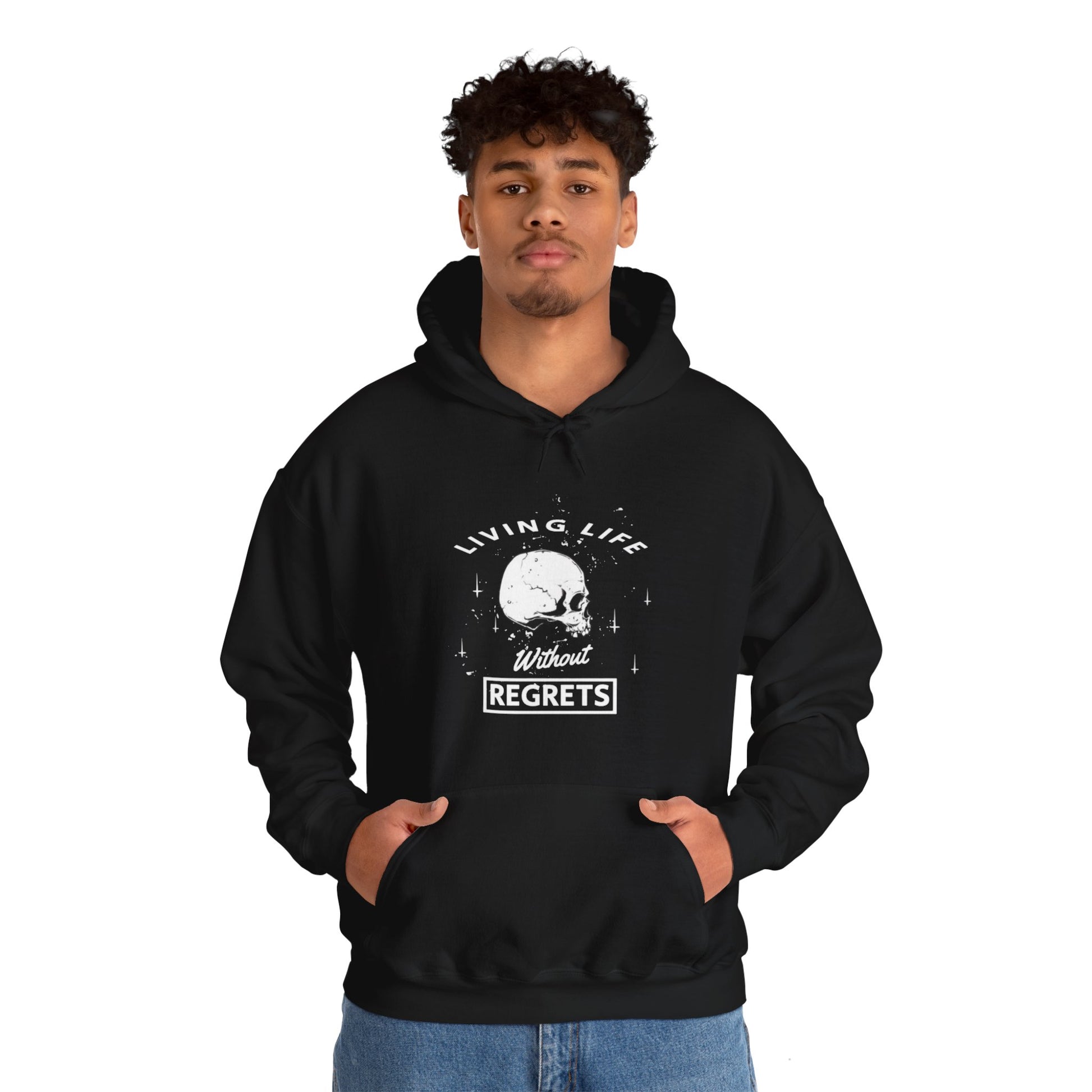 Living Life Without Regrets Skull Graphic Hoodie Sweatshirt in Black from Topaz Peaks