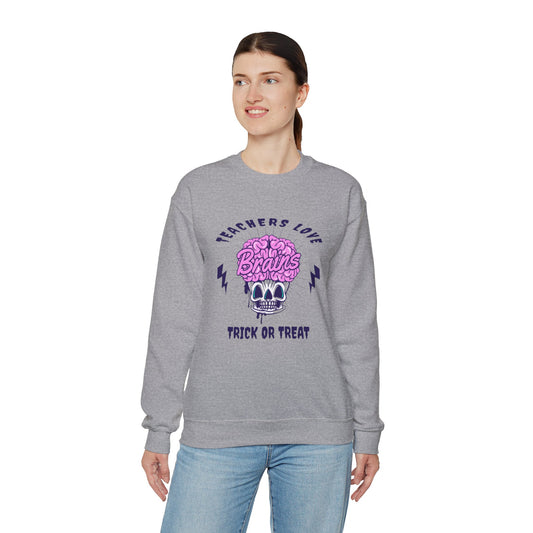 Teachers Love Brains Zombie Crewneck Graphic Sweatshirt