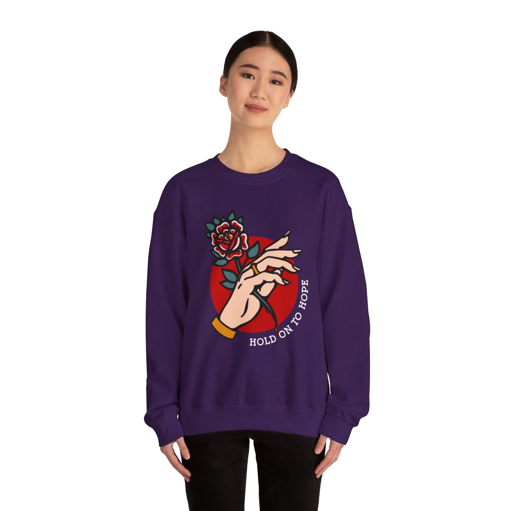 Hold On To Hope Graphic Crewneck Sweatshirt in Purple from Topaz Peaks