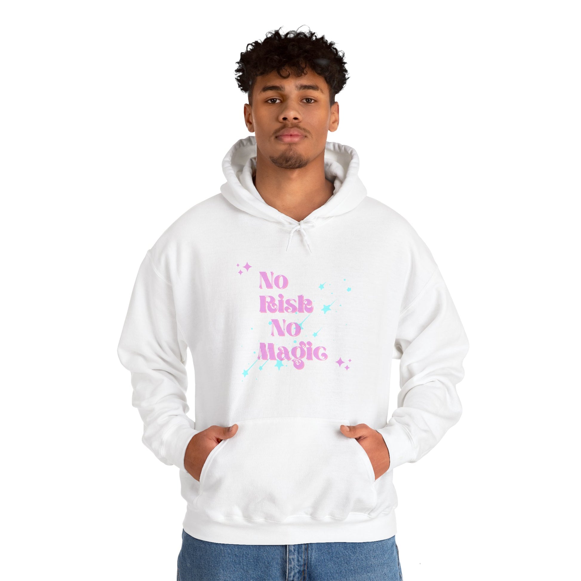 No Risk No Magic Shooting Stars Graphic Hoodie Sweatshirt in White from Topaz Peaks