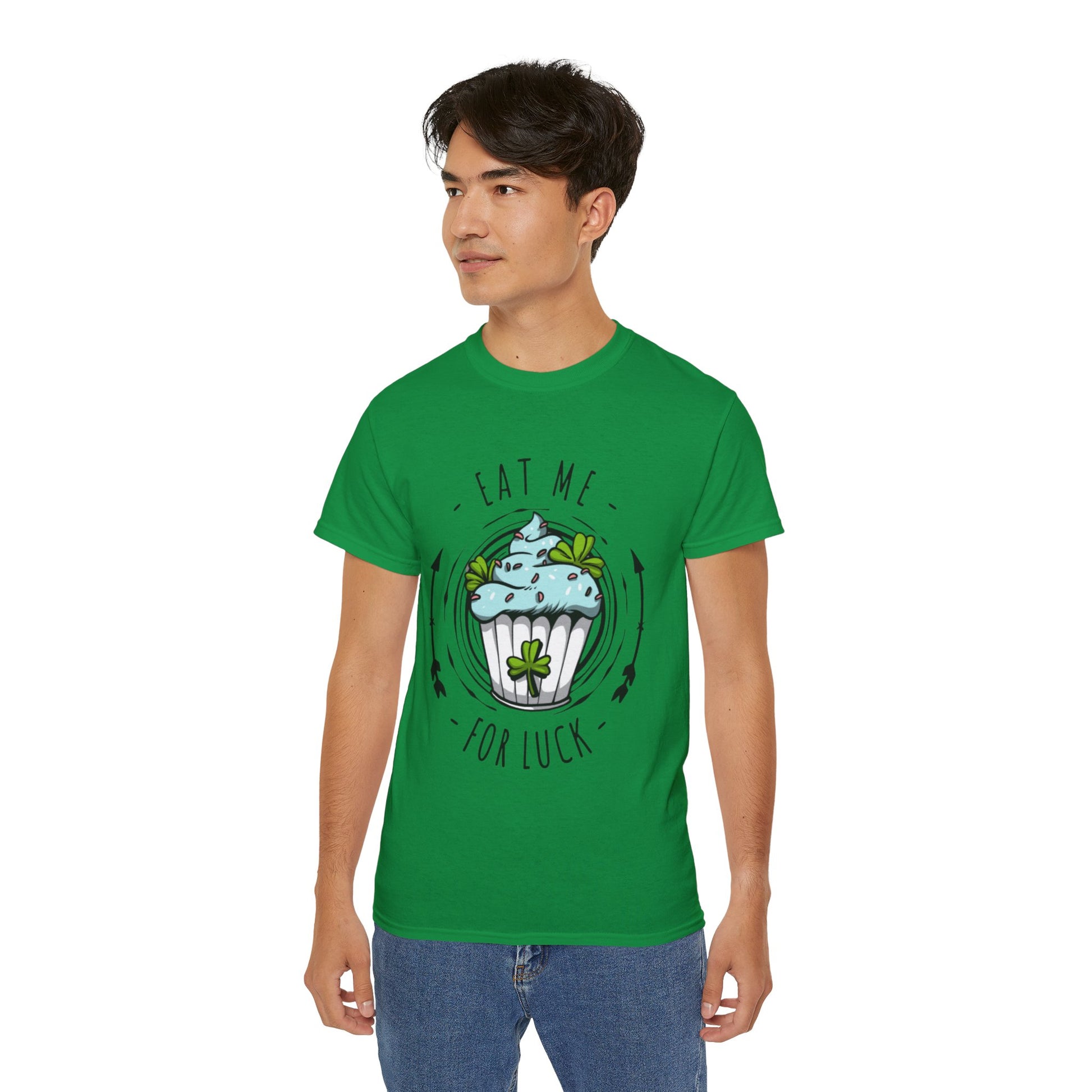 Eat Me For Luck Cupcake Graphic T-shirt in Green from Topaz Peaks