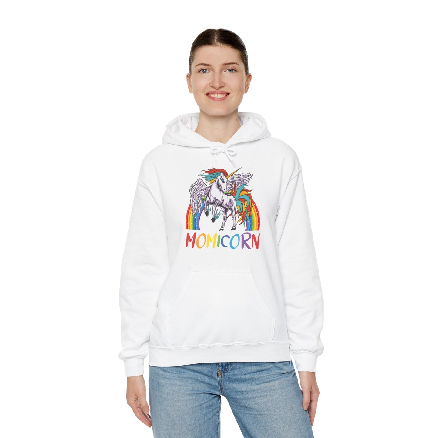 Momicorn Mama Unicorn Rainbow Graphic Hoodie Sweatshirt in White from Topaz Peaks