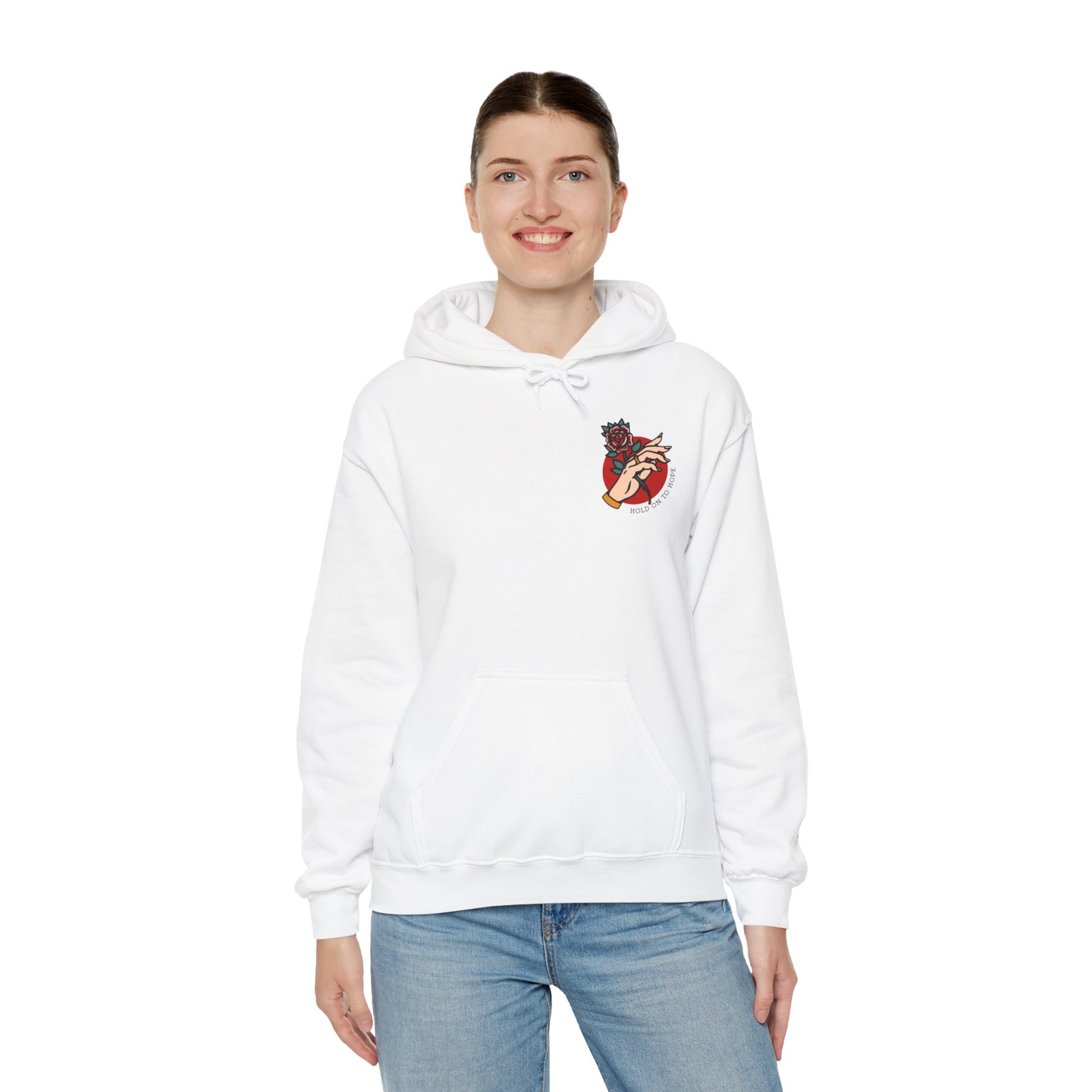 Hold On To Hope Good Things Will Come Graphic Hoodie Sweatshirt in White from Topaz Peaks